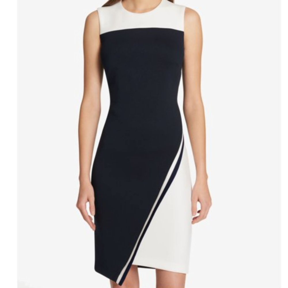 Tommy Hilfiger Sheath Color Block Dress Black Cream, Size 6
